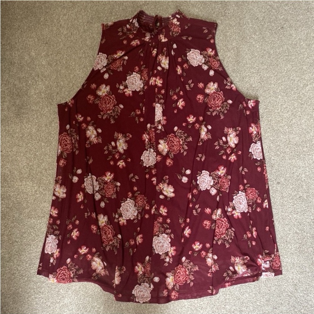 Torrid Burgundy Floral Sleeveless Blouse Size 0X